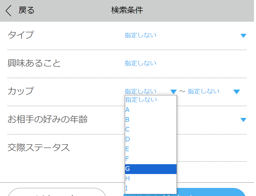 ハッピーメールの検索項目